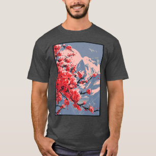 Camiseta Woodblock Tradicional Tokyo Sakura Roupa Ch