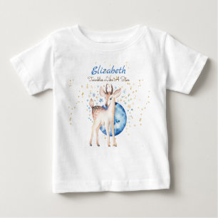 Camiseta Woodland Deer Twinkle Stars Nome do Bebê Dom Flora