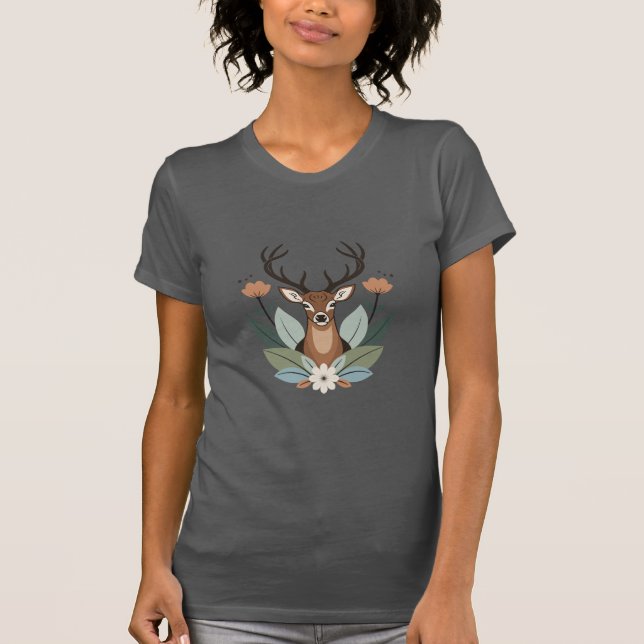 Camiseta Woodland Harmony – Boho Deer Botanical Illustratio (Frente)
