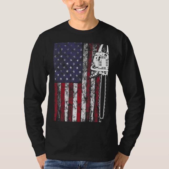 Camiseta Woodworker Chainsaw Wood Logger Us Flag Lumberjack (Frente)