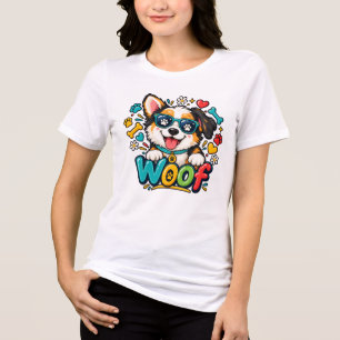 Camiseta Woof Cachorro Bonito Impressão de Pata Coração