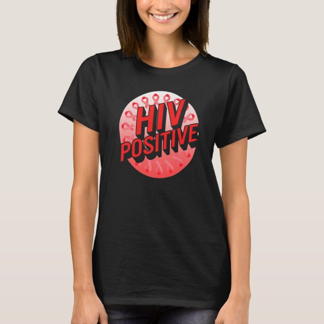 Camiseta Word Aids Days HIV Positive Red Awareness Ribbon S (Frente)