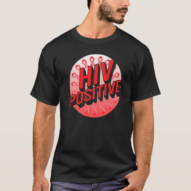 Camiseta Word Aids Days HIV Positive Red Awareness Ribbon S (Frente)