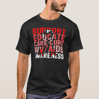 Camiseta Word Aids Days Support Educate Care Cure Red Aware