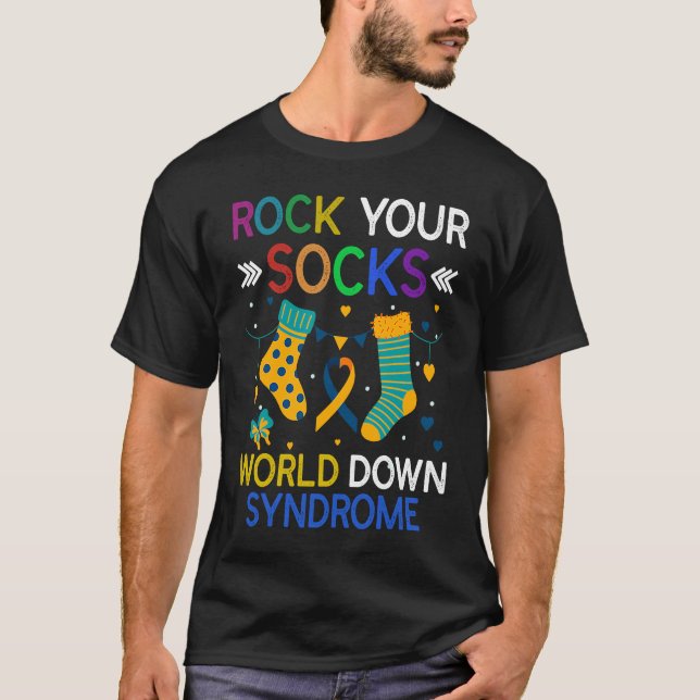 Camiseta World Down Syndrome Day  Rock Your Socks Awareness (Frente)