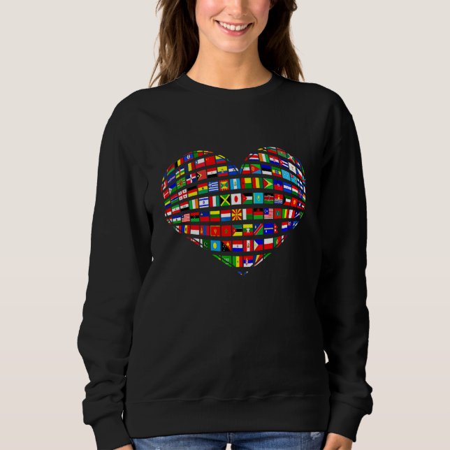 Camiseta World Flags Earth Day Heart Shape Art (Frente)