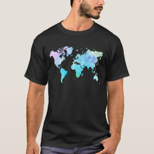 Camiseta World Map Viagem Lover Gift Divertido Bright Water