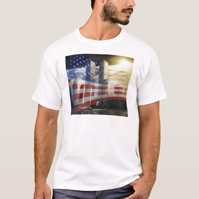 Camiseta World Trade Center com bandeira (Frente)