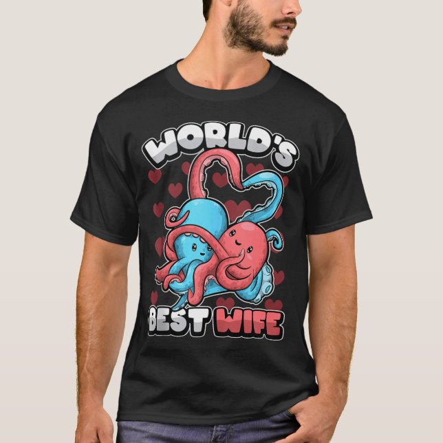 Camiseta World's Wife Cute Kawaii Octopus Heart Cute Couple (Frente)