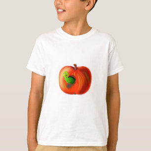 Camiseta Worm Feliz Em Maçã Vermelha
