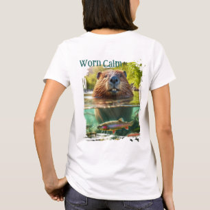 Camiseta Worn Calm   Cena de Cervo e Castor em Trout Creek