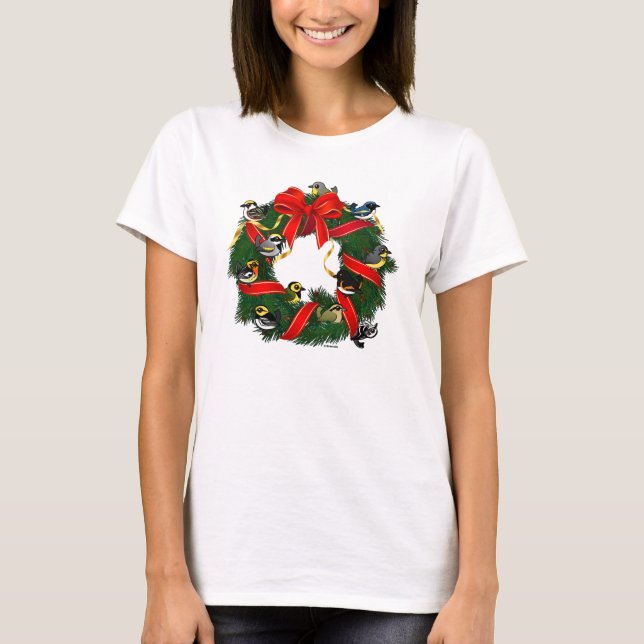 Camiseta Wreath de Natal Birdorable Warblers (Frente)