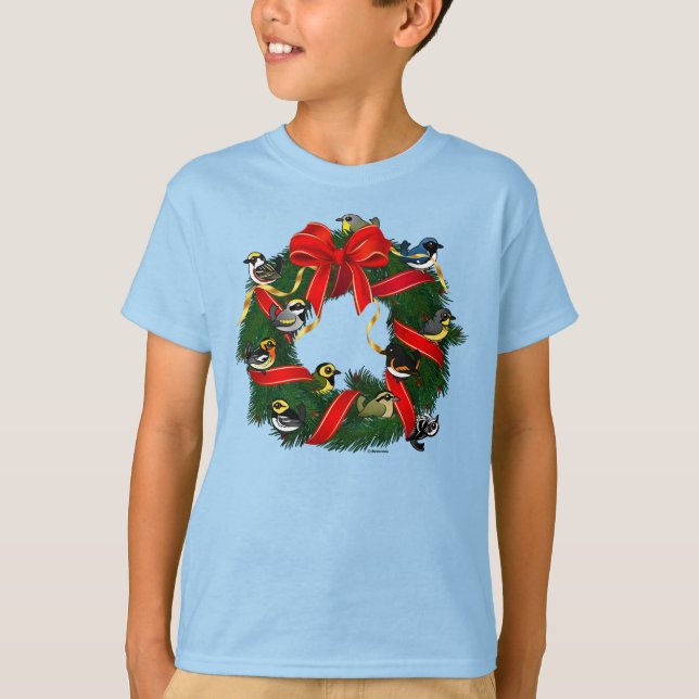 Camiseta Wreath de Natal Birdorable Warblers (Frente)