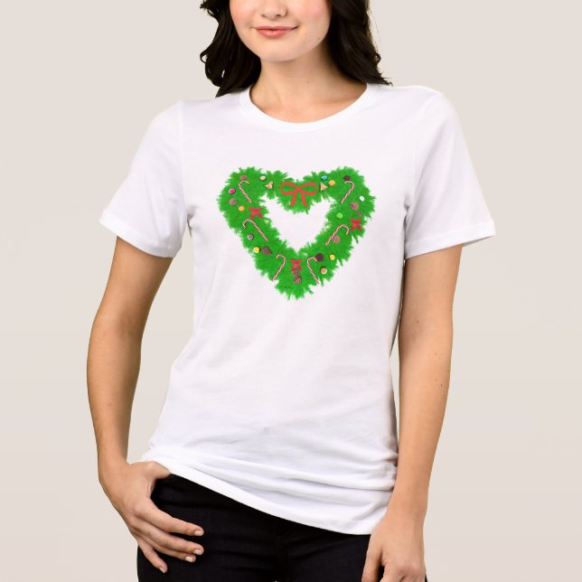 Camiseta Wreath do Coração de Natal (Frente)
