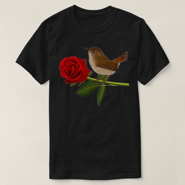 Camiseta Wren Bird Dia de os namorados Rosa (Frente do Design)