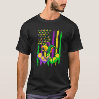 Camiseta Wrestling Jester Hat Retro American Flag Mardi Gra