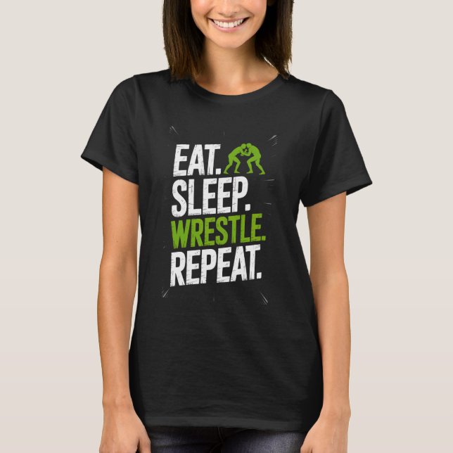 Camiseta Wrestling Life Eat Sleep Wrestle Repeat Mat (Frente)