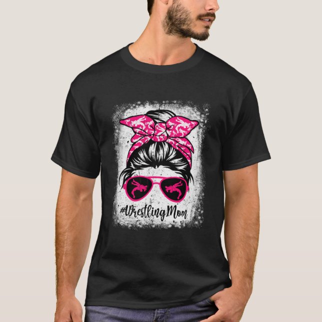 Camiseta Wrestling Mom Leopard Messy Bun Sport  Mother's Da (Frente)