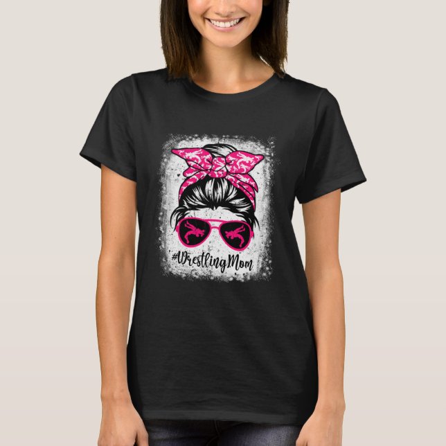 Camiseta Wrestling Mom Leopard Messy Bun Sport  Mother's Da (Frente)
