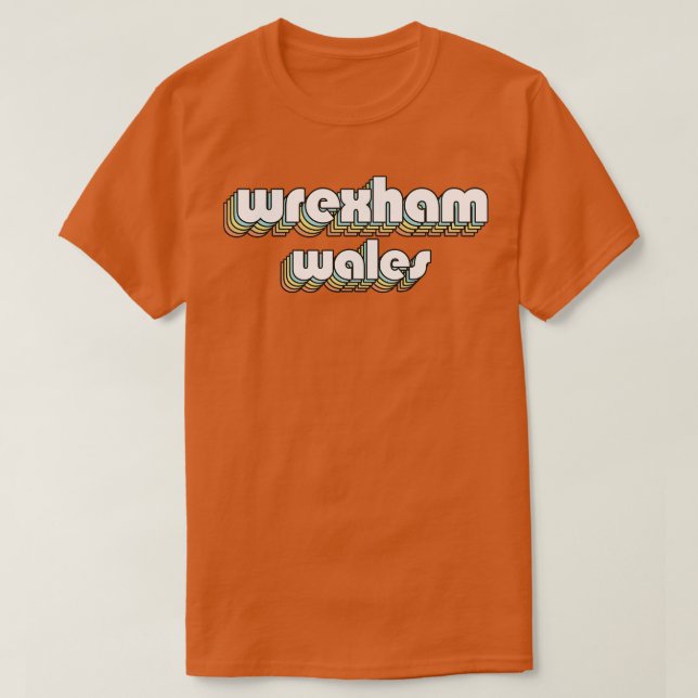 Camiseta Wrexham Wales Retro Rainbow Tipografia Estilo Desv (Frente do Design)