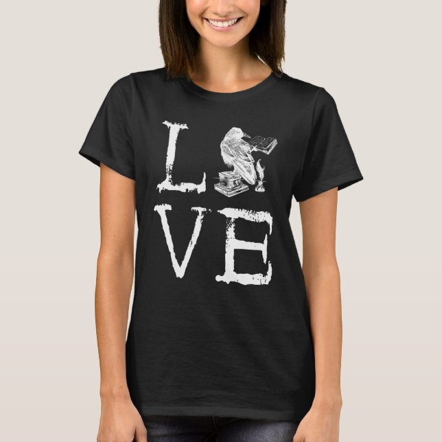 Camiseta Writer Raven Love Book  Reading Novel Writing (Frente)