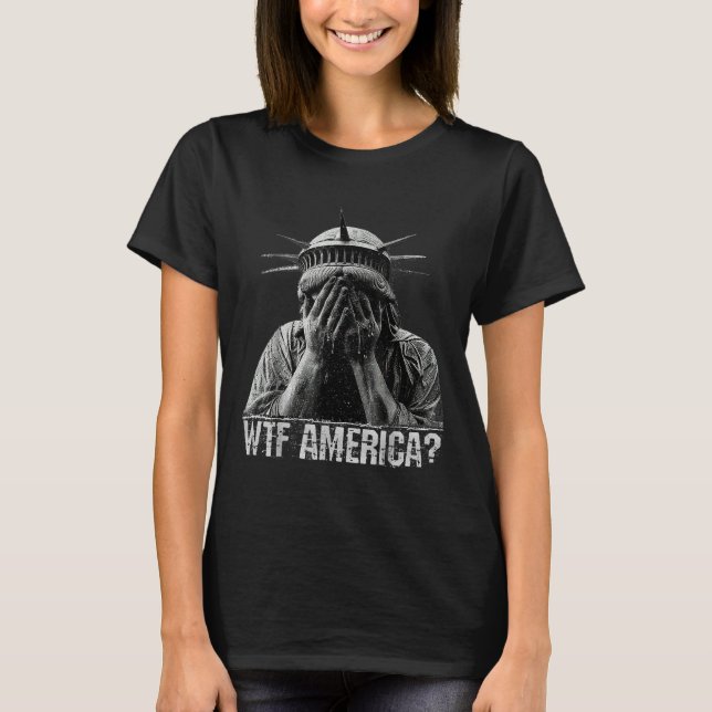 Camiseta Wtf América Chorando Estátua Da Liberdade, Poli Ve (Frente)