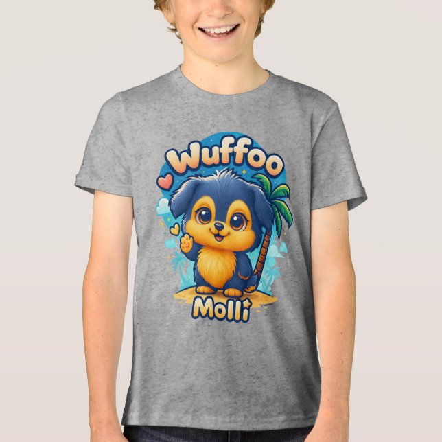 Camiseta Wuffoo Molli Cute Kawaii Puppy Tropical Island  (Frente)