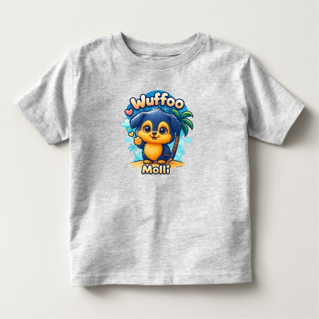 Camiseta Wuffoo Molli Cute Kawaii Puppy Tropical Island  (Frente)
