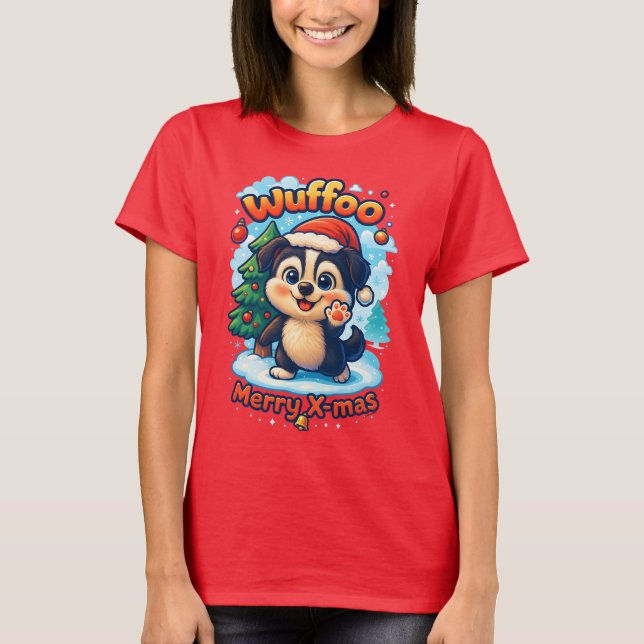Camiseta Wuffoo Surffie Merry X-mas Kawaii 3D Holiday (Frente)