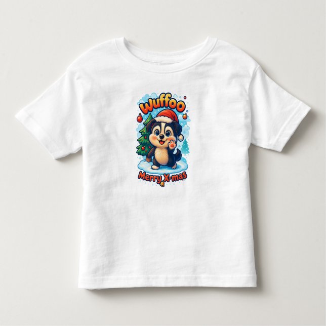 Camiseta Wuffoo Surffie Merry X-mas Kawaii 3D Holiday (Frente)