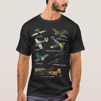 Camiseta WW2 Planes Warbird P51 Mustang Spitfire Messersch