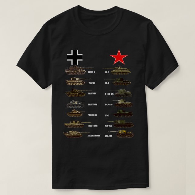 Camiseta WW2 Tanque alemão Tigre soviético I Tigre II IS3 T (Frente do Design)