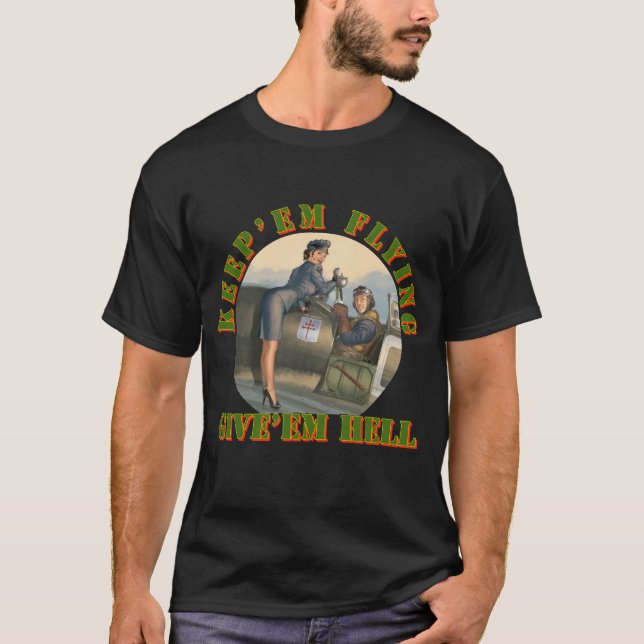 Camiseta WW2 USAF Pinup Keep em Flying (Frente)