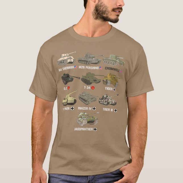 Camiseta WW2anks M4 Sherman Panzer IViger II34 History Buff (Frente)