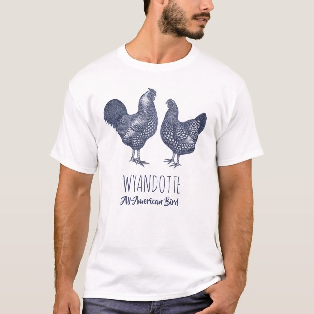 Camiseta Wyandotte Galinha Todos os Pássaros Americanos (Frente)