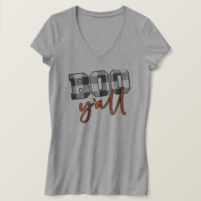 Camiseta Xadrez Boo Y'all Halloween (Frente do Design)