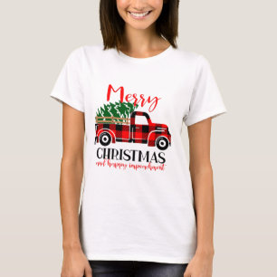 Camiseta Xadrez Buffalo Red Truck Árvore de Natal Engraçado