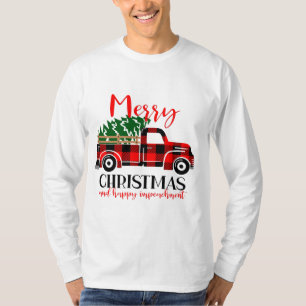 Camiseta Xadrez Buffalo Red Truck Árvore de Natal Engraçado