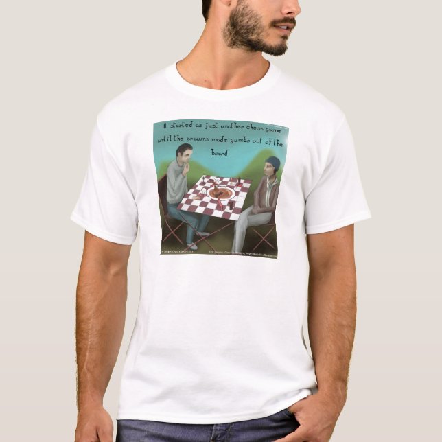 Camiseta Xadrez Cajun Cartoon Divertido (Frente)