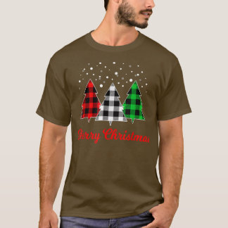 Camiseta Xadrez de Árvore Natal  Vermelha Verde Árvore Bran