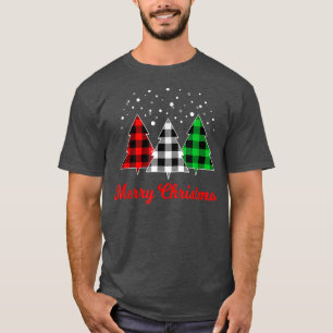 Camiseta Xadrez de Árvore Natal Vermelha Verde Árvore Bran