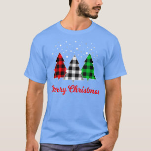 Camiseta Xadrez de Árvore Natal Vermelha Verde Árvore Bran