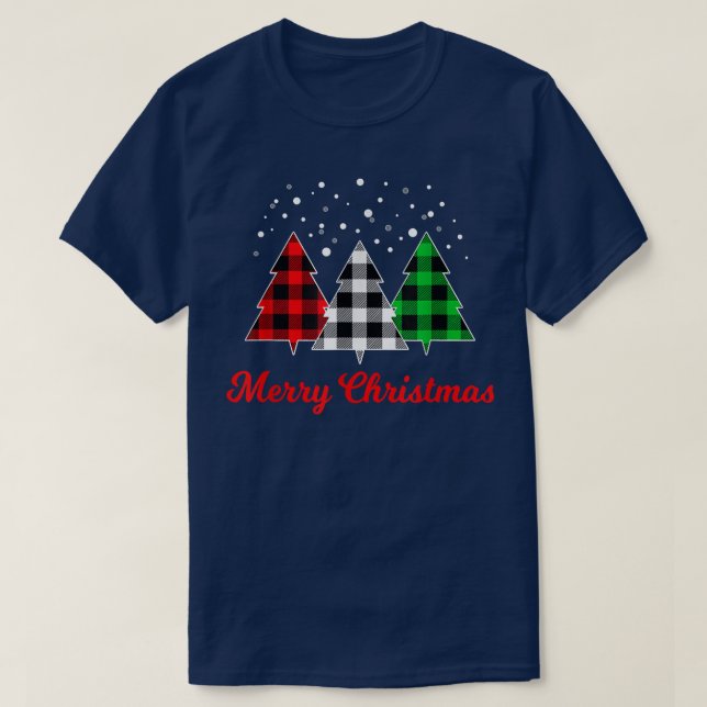 Camiseta Xadrez de Árvore Natal  Vermelha Verde Árvore Bran (Frente do Design)