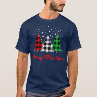 Camiseta Xadrez de Árvore Natal Vermelha Verde Árvore Bran