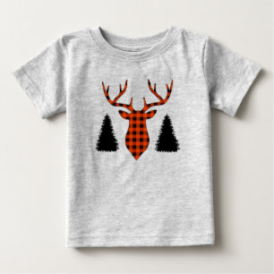 Camiseta Xadrez de Búfalo Veado Árvores de Pinheiro