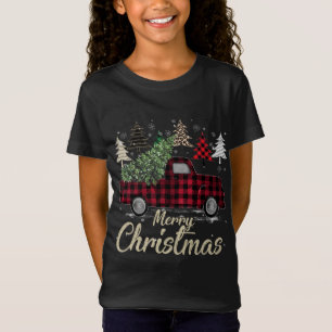 Camiseta Xadrez de Búfalos Vermelhos das Árvores do Xmas