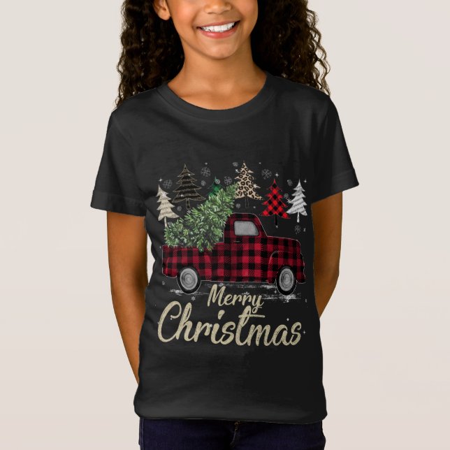 Camiseta Xadrez de Búfalos Vermelhos das Árvores do Xmas (Frente)