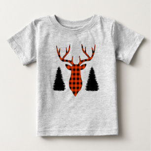 Camiseta Xadrez de Buffalo, Buck Deer Pine Trees
