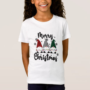 Camiseta Xadrez de Buffalo Gnomos Negros Texto de Natal Mer
