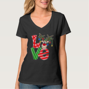 Camiseta Xadrez de Buffalo Love Reindeer de Natal Luzes de